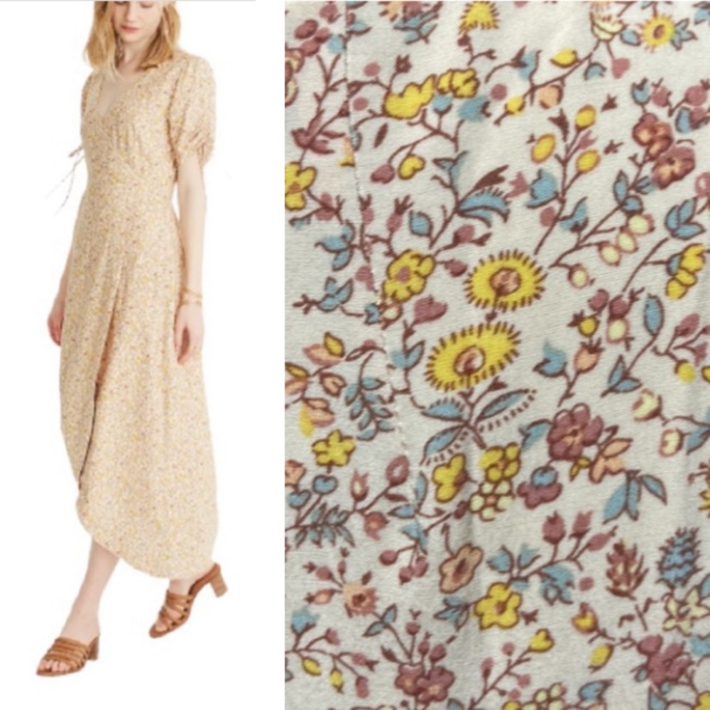 Madewell Maxi dress Never Used, Blossoming Vines with Peekaboo Sleeves size 14